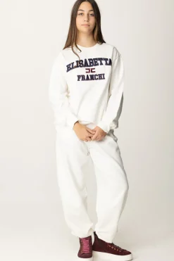 Elisabetta Franchi Bambina Felpa Over con Ricamo Logo In Stile CollegeAVORIO/RICAMO NAVY-ROUGE NOIR