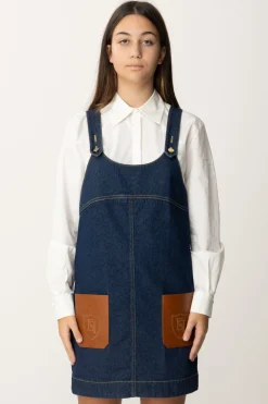 Elisabetta Franchi Bambina Salopette In Denim con Tasche In EcopelleBLU