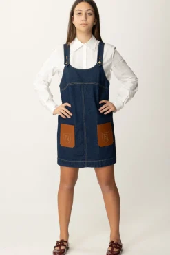 Elisabetta Franchi Bambina Salopette In Denim con Tasche In EcopelleBLU