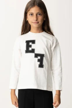 Elisabetta Franchi Bambina T-shirt Manica Lunga con Ricamo LogoAVORIO/NERO-AVORIO