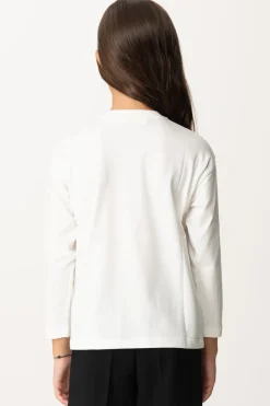 Elisabetta Franchi Bambina T-shirt Manica Lunga con Ricamo LogoAVORIO/NERO-AVORIO