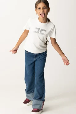Elisabetta Franchi Bambina T-shirt con Logo In StrassAVORIO/CRYSTAL