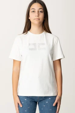 Elisabetta Franchi Bambina T-shirt con Logo In StrassAVORIO/CRYSTAL