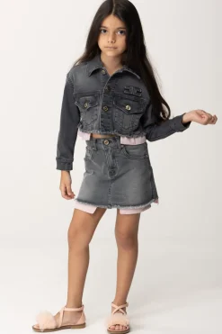 Elisabetta Franchi Bambina Minigonna In Jeans con Taglio a VivoLIGHT BLACK DENIM