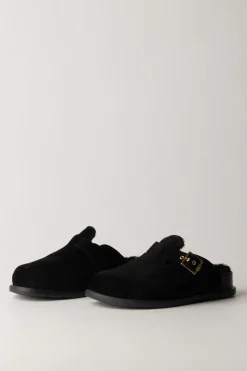 Elisabetta Franchi Bambina Sandali Ciabatta con PelliccettaNERO