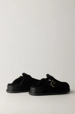 Elisabetta Franchi Bambina Sandali Ciabatta con PelliccettaNERO