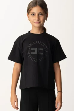 Elisabetta Franchi Bambina T-shirt con Stampa Logo e LetteringNERO