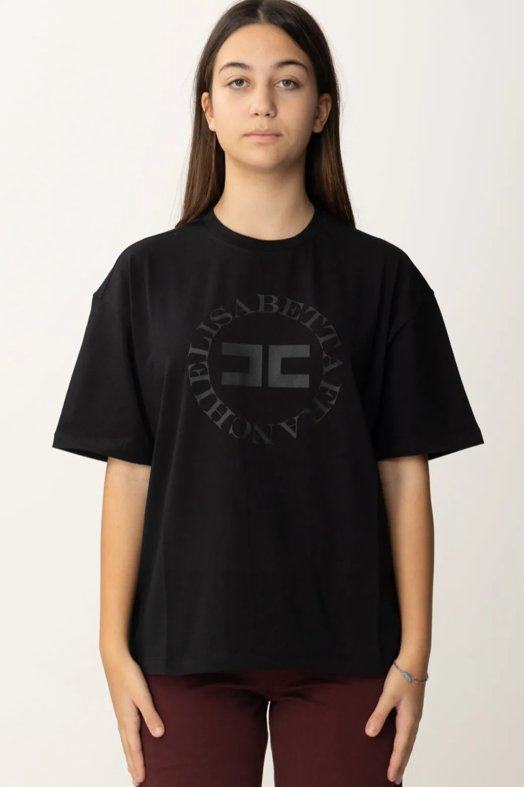 Elisabetta Franchi Bambina T-shirt con Stampa Logo e LetteringNERO