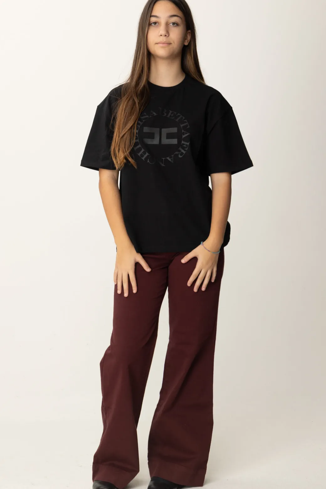 Elisabetta Franchi Bambina T-shirt con Stampa Logo e LetteringNERO