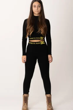 Elisabetta Franchi Bambina Leggings In Viscosa con Logo In VitaNERO/MIMOSA