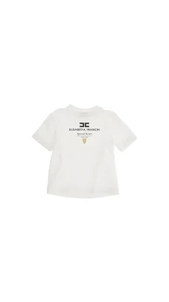 Elisabetta Franchi Bambina T-shirt Stampa Logo e Placchetta GoldAVORIO/NERO