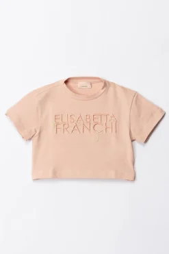 Elisabetta Franchi Bambina T-shirt con Ricamo Lettering e CharmDESERT ROSES