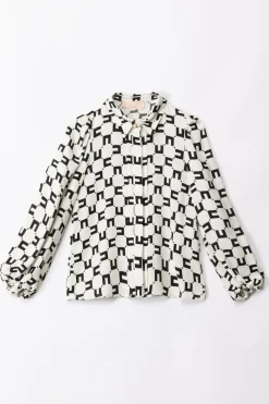 Elisabetta Franchi Bambina Camicia con Stampa Logo a ContrastoBUTTER/BLACK