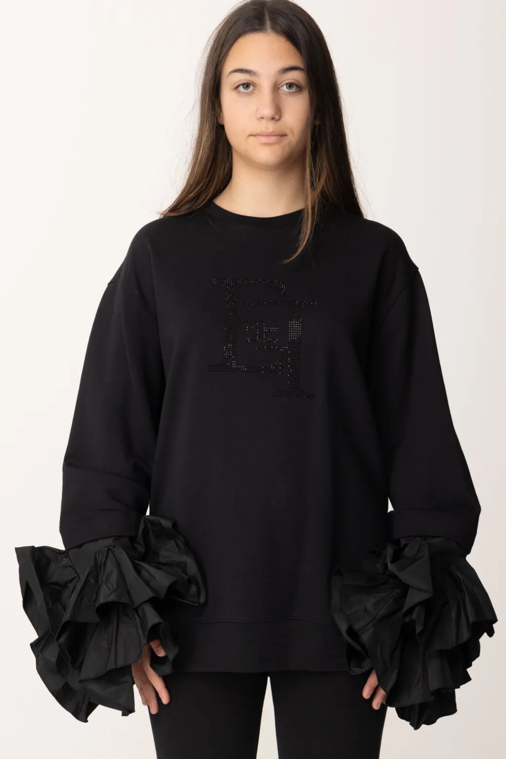 Elisabetta Franchi Bambina Felpa con Ruches In TaffetàNERO/NERO/NERO