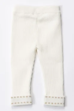 Elisabetta Franchi Bambina Leggings Tricot con Ricamo LogoIVORY/SAND