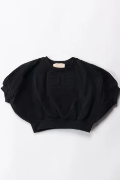 Elisabetta Franchi Bambina Felpa Crop Maniche Corte e LogoBLACK