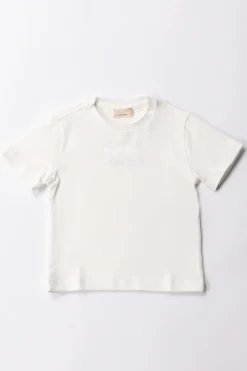 Elisabetta Franchi Bambina T-shirt Over con Applicazione Logo CcLIGHT CREAM
