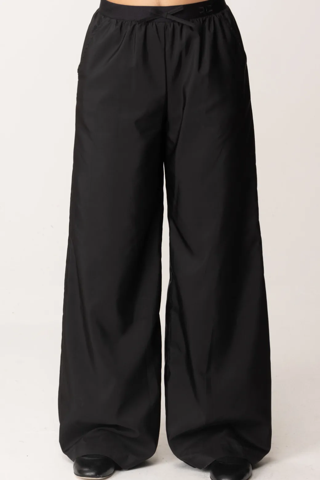 Elisabetta Franchi Bambina Pantaloni Wide Leg In Vela con FiocchettoNERO/NERO/NERO