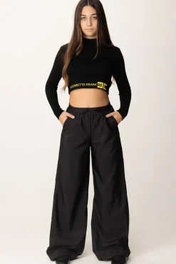 Elisabetta Franchi Bambina Pantaloni Wide Leg In Vela con FiocchettoNERO/NERO/NERO