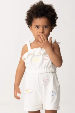Elisabetta Franchi Bambina Pagliaccetto In Ciniglia con Ricamo NuvoleLIGHT CREAM
