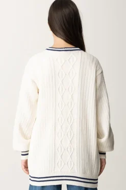 Elisabetta Franchi Bambina Cardigan In Lana Merinos con Ricamo LogoBURRO/NAVY