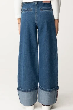 Elisabetta Franchi Bambina Jeans Wide Leg con RisvoltoBLU