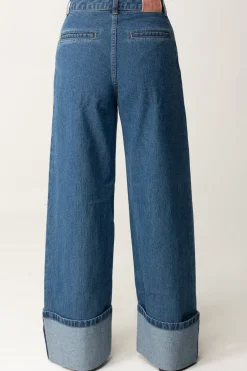 Elisabetta Franchi Bambina Jeans Wide Leg con RisvoltoBLU