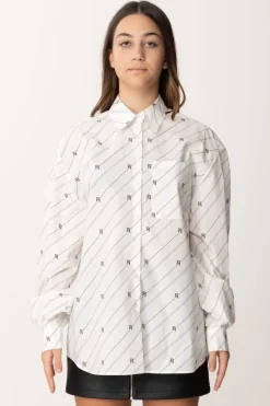 Elisabetta Franchi Bambina Camicia Oversize con Stampa RigheBIANCO/NERO