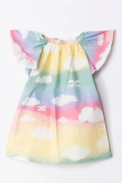 Elisabetta Franchi Bambina Abito In Popeline In Stampa Multicolor CloudsMULTICOLOR