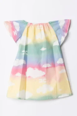 Elisabetta Franchi Bambina Abito In Popeline In Stampa Multicolor CloudsMULTICOLOR