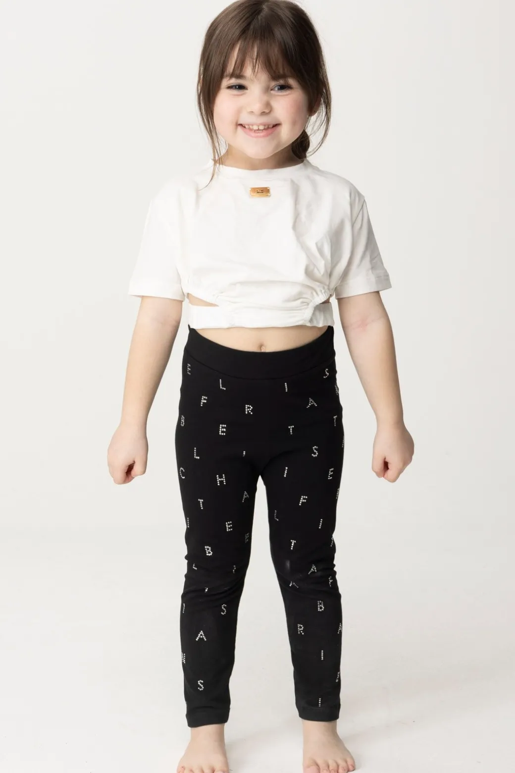 Elisabetta Franchi Bambina T-shirt con Aperture e Placchetta LogoLIGHT CREAM