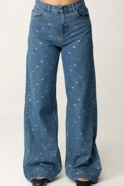 Elisabetta Franchi Bambina Jeans Wide Leg con Applicazione Strass LogoBLU