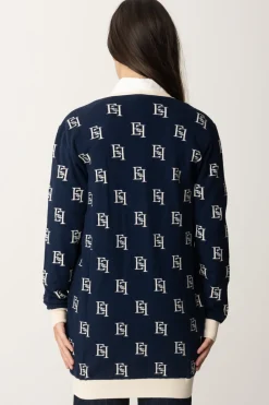 Elisabetta Franchi Bambina Cardigan Lungo con Pattern LogoNAVY/BURRO