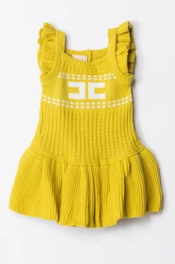 Elisabetta Franchi Bambina Abito In Maglia con Ricamo LogoCEDAR/IVORY