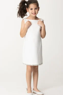 Elisabetta Franchi Bambina Abito con Ricamo Di Castoni e FiocchiLIGHT CREAM