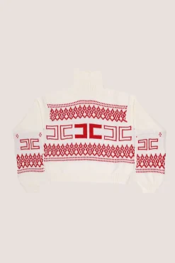 Elisabetta Franchi Bambina Maglione a Collo Alto con Stampa LogoBURRO/ROSSO