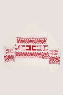 Elisabetta Franchi Bambina Maglione a Collo Alto con Stampa LogoBURRO/ROSSO