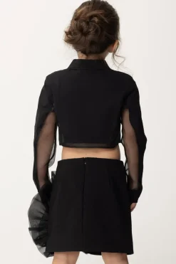 Elisabetta Franchi Bambina Camicia con Maniche In TulleBLACK