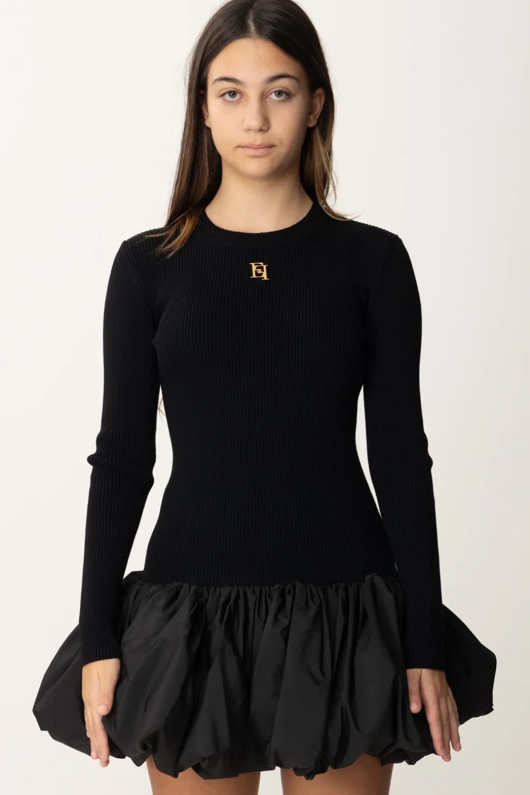 Elisabetta Franchi Bambina Abito In Viscosa con Gonna a PalloncinoNERO