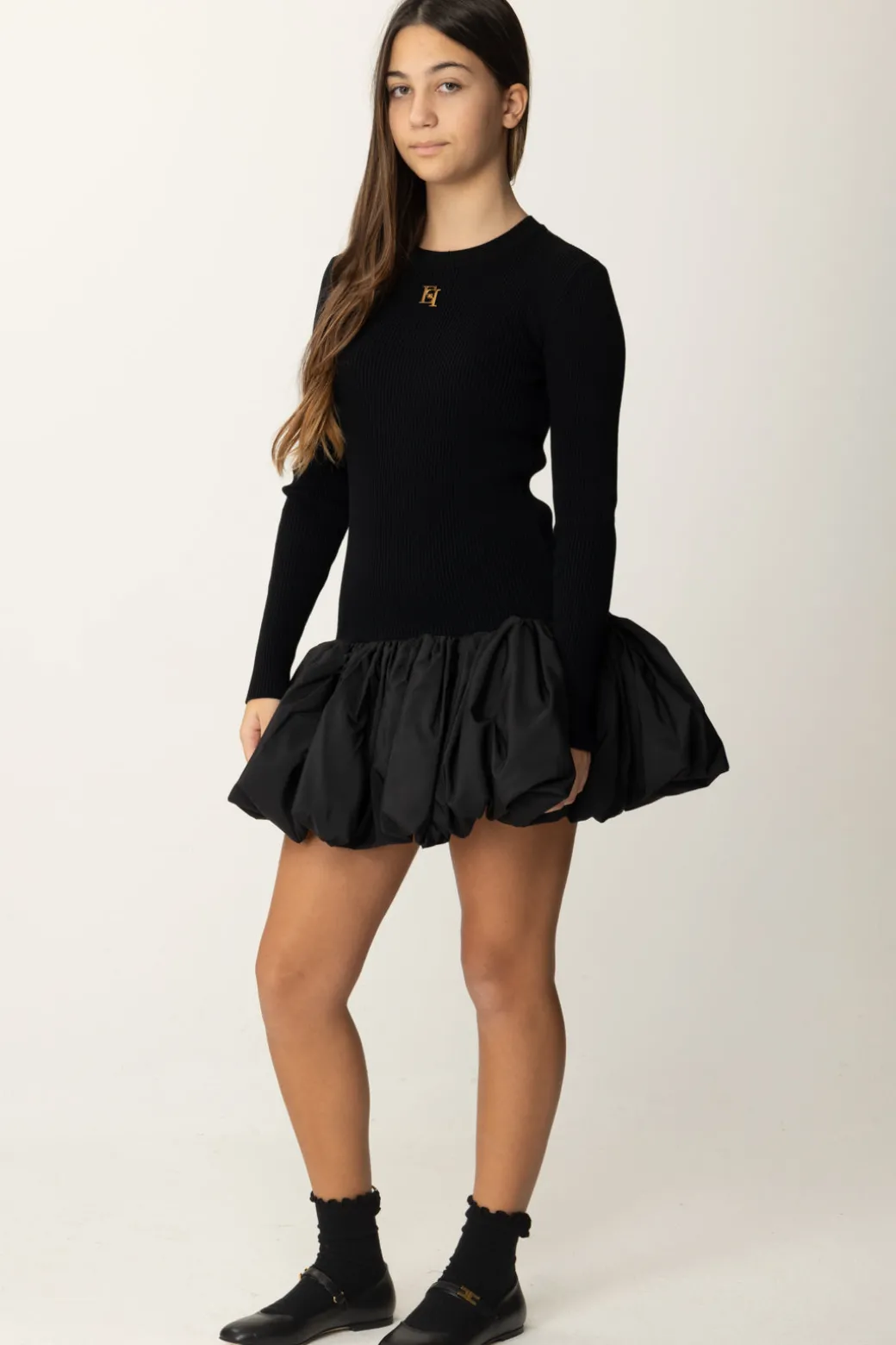 Elisabetta Franchi Bambina Abito In Viscosa con Gonna a PalloncinoNERO