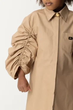 Elisabetta Franchi Bambina Abito Chemisier con Maniche ArricciateSAND