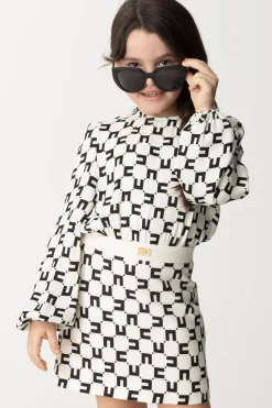 Elisabetta Franchi Bambina Abito Maniche Lunghe Stampa Cc CubicaBUTTER/BLACK