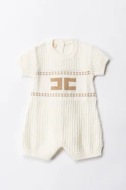 Elisabetta Franchi Bambina Pagliaccetto Tricot con Ricamo LogoIVORY/SAND