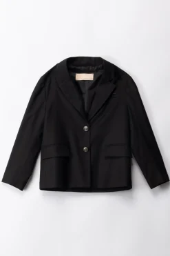 Elisabetta Franchi Bambina Blazer In Fresco Lana con Bottoni LogatiBLACK