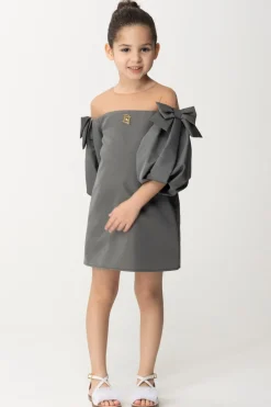 Elisabetta Franchi Bambina Abito con Maniche a Palloncino e FiocchiNAKED/BLACK/BLACK