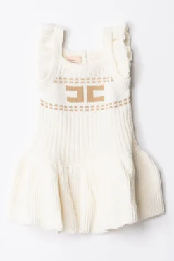 Elisabetta Franchi Bambina Abito In Maglia con Ricamo LogoIVORY/SAND