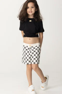 Elisabetta Franchi Bambina T-shirt con Aperture e Placchetta LogoBLACK