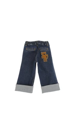Elisabetta Franchi Bambina Jeans Wide Leg con Risvolto e PatchBLU SCURO