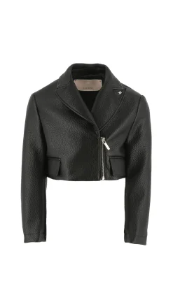 Elisabetta Franchi Bambina Chiodo Crop In EcopelleNERO