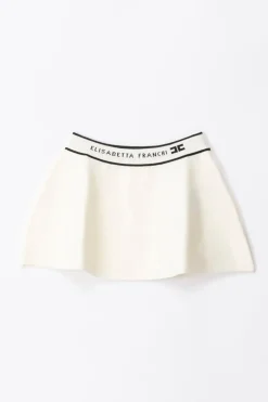 Elisabetta Franchi Bambina Gonna Tricot con Fascia LogataBUTTER/BLACK